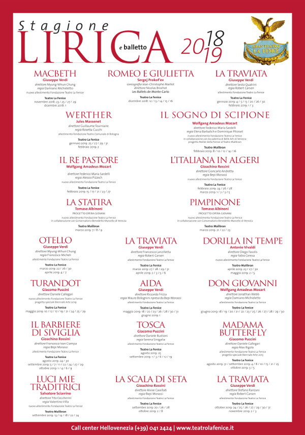 Risultati immagini per La  fenice stagione 2018-2019